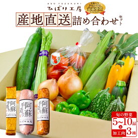 【ふるさと納税】ひばり工房 お野菜セット 旬の野菜 5～10品 野菜 お野菜 ベーコンスライス スライス ハム ソーセージ 減農薬 産地直送 詰め合わせ 贅沢 豪華 食卓 美味しい おかず お弁当 朝食 セット お取り寄せ 熊本県 阿蘇市