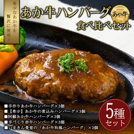 【ふるさと納税】豪華5種類のあか牛のハンバーグ食べ比べセット(15個) あか牛 ハンバーグ 冷凍 食べ比べ ハンバーグ 人気ハンバーグ 5種 15個 まとめ買い レトルト 湯煎 お取り寄せ 詰め合わせ ギフト 国産 豪華 おうちごはん 熊本県 阿蘇市