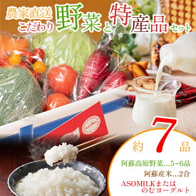 【ふるさと納税】【選べる乳製品】阿蘇高原 農家直送こだわり野菜と阿蘇特産品セット ―ASOMILKまたはのむヨーグルト― 牛乳 阿蘇ミルク 阿部牧場 郷乃舎 新鮮 お野菜 5～6品 産地直送 牧場直送 白米 詰め合わせ お取り寄せ 熊本県 阿蘇市
