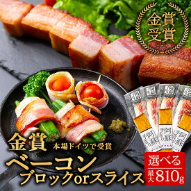 【ふるさと納税】 ひばり工房 ベーコン ブロック または スライス【合計約780g / 600g】 本場ドイツ金賞受賞 ジャパンフードセレクション グランプリ受賞 手造り 燻製 豚肉 桜チップ スモーク お取り寄せ グルメ 朝食 朝ごはん ギフト 贈答用 贈り物 熊本県 阿蘇市
