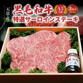 【ふるさと納税】【着日指定】 黒毛和牛 牛肉 A5 等級 特選 サーロインステーキ 3枚 約 800g ステーキソース 柔らかい サーロイン ステーキ 牛 肉 甘味 風味 食品 グルメ 熊本県 天草 産地直送 田中畜産 お取り寄せ お取り寄せグルメ 天草市 送料無料