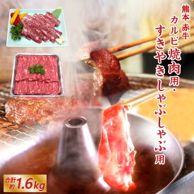 【ふるさと納税】熊本 赤牛 カルビ焼肉用・すきやきしゃぶしゃぶ用 各約800g 合計 約1.6kg 2種セット 食べ比べ カルビ すきやき すき焼き しゃぶしゃぶ スライス 薄切り 牛肉 和牛 お肉 あか牛 冷凍 バーベキュー 熊本県 合志市 送料無料