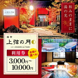 【ふるさと納税】湯亭 上弦の月 利用券 選べる 3,000円分～10,000円分 | 熊本の秘湯 三加和温泉 貸切湯 上弦の月 美肌効果 温泉 内湯 外湯 くつろぎ空間 体質改善 九州トップクラス 強アルカリ泉 おもてなし