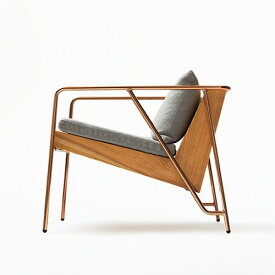 【ふるさと納税】＜FIL＞MASS Series Lounge Chair-Natural Wood & Copper Frame　インテリア 家具 イージーチェア 椅子 チェア 背もたれ 肘掛 クッション 木製 無垢材 小国杉 受注生産 おしゃれ リビング ダイニング ギフト 限定 阿蘇 南小国町
