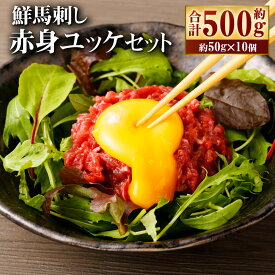 【ふるさと納税】鮮馬刺し 赤身ユッケ 約50g×10個セット 約500g 馬肉 馬刺し 馬刺 熊本馬刺し 赤身 ユッケ 馬刺しのたれ付き 真空パック 食べ比べ ヘルシー 冷凍 送料無料