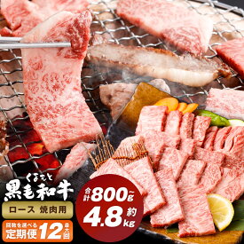 【ふるさと納税】＜選べる定期便＞くまもと黒毛和牛 ロース 焼肉 1回400g 計800g～4.8kg 焼肉用 牛肉 肉 お肉 BBQ バーベキュー 焼き肉 和牛 国産 九州 冷凍 熊本県 西原村 送料無料