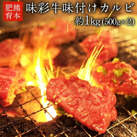 【ふるさと納税】熊本県産 味彩牛味付けカルビ 約1kg 約500g×2 カルビ 焼き肉 厳選 肉のみやべ 熊本県御船町《90日以内に出荷予定(土日祝除く)》