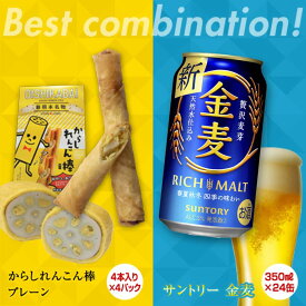 【ふるさと納税】★レビューキャンペーン実施中★からしれんこん棒プレーン味＆金麦(350ml×24本)のセット ビール 金麦 辛子れんこん棒 プレーン からしれんこん 春巻き 新感覚 おつまみ 晩酌 セット 詰合せ FKK19-06A