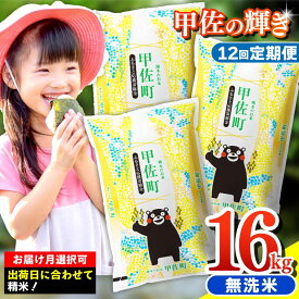 【ふるさと納税】令和7年産【定期便12ヶ月】『甲佐の輝き』無洗米16kg×12ヶ月（5kg×2袋、6kg×1袋）【配送月選択可！】／出荷日に合わせて精米 - 国産 白米 無洗米 ブレンド米 訳あり 厳選 マイスター 熊本県 甲佐町【価格改定ZP】