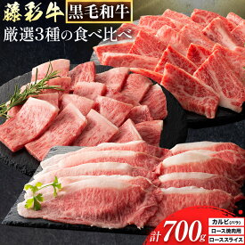 【ふるさと納税】肉 藤彩牛 厳選3種の食べ比べ カルビ バラ 300g ロース焼肉用 ローススライス 各 200g 計 700g 道の駅竜北《30日以内に出荷予定(土日祝除く)》 熊本県 氷川町 肉 牛肉 バラ カルビ 焼肉 ロース スライス 黒毛和牛 ふるさと納税 A4〜A5等級 切り落とし