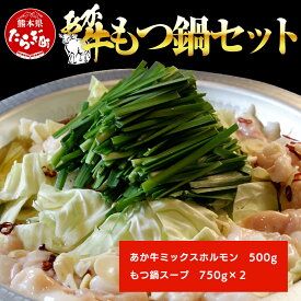 【ふるさと納税】あか牛 もつ鍋 セット 2～3人前 ホルモン 500g 鍋スープ付き 鍋 牛肉 肉 お肉 あか牛 赤牛 ミックス 小腸 大腸 センマイ アカセンマイ 熊本県産 国産 九州産 冷凍 阿蘇牧場 送料無料
