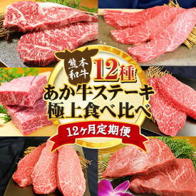 【ふるさと納税】【12ヶ月定期便】あか牛 ステーキ 12種 極上 食べ比べ 定期便 12回《お申込み月の翌月から出荷開始》有限会社 三協畜産 サーロイン ランプ 肩ロース イチボ 三角バラ カイノミ ミスジ クリミ ザブトン シャトーブリアン リブロース モモ あか牛のたれ付き