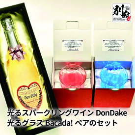 【ふるさと納税】スパークリングワイン セット やや 甘口 光る DonDake〜 1本 布付き ギフト BOX入り ＆ 光る グラス Bacada！ ぺア 贈り物 プレゼント ギフト お祝い 結婚祝い 誕生日 記念日 サプライズ ワイン 桃 爽やか 送料無料