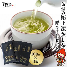 【ふるさと納税】お茶の川谷園 茶聖の極上深蒸し茶 匠 たくみ ギフトセット 100g×3袋 お茶 緑茶 日本茶 上深蒸し茶 煎茶 大分県中津市 送料無料／熨斗対応可 お歳暮 お中元 など