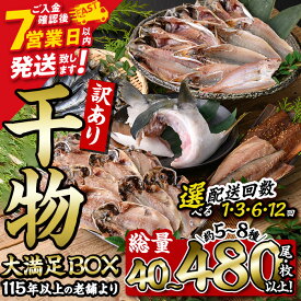 【ふるさと納税】＜配送回数が選べる＞ 訳あり 干物 大満足BOX(総量40枚～480枚・約5～8種) 規格外 ひもの さば あじ ブリカマ セット 魚 詰め合わせ コンシェルジュ 定期便 3回 6回 12回 スピード発送【AQ68・AQ85・AQ90・AQ91】【やまろ渡邉】