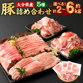 【ふるさと納税】〈選べる容量〉小分けされてるから便利♪ 大分県産 豚詰め合わせ 5種 約2kg/約4kg/約6kg 豚肉 お肉 精肉 セット うす切り スライス ロース ばら もも うで こま切れ 切り落とし しゃぶしゃぶ 小分け グルメ 冷凍 大分県産 臼杵市 九州産 国産 送料無料