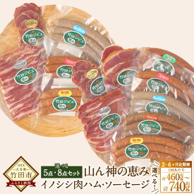 【ふるさと納税】＜選べる定期便＞【竹田ジビエ】山ん神の恵み イノシシ肉ハム・ソーセージ 5点セット・8点セット 1ヶ月毎 2回 3回 6回 1回あたり460g・740g 5種・8種 ウィンナー ロースハム ベーコン 猪肉 お肉 惣菜 冷蔵 大分県 竹田市 送料無料