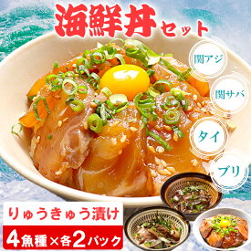 【ふるさと納税】 りゅうきゅう4種(関あじ・関さば・真鯛・ぶり)[各2食セット] 海鮮丼 漬け丼 大分郷土料理 豊後絆屋 魚 冷凍 加工品 惣菜 刺身 詰め合わせ おせち セット 海鮮 漬け ＜101-003_5＞