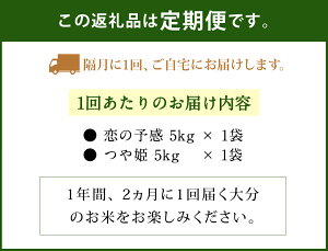 【ふるさと納税】【隔月6回定期便】令和3年産つや姫&恋の予感セット計10kg(各5kg×1袋)大分県豊後大野市産ジオ蔵出し色選米特別栽培米ブランド米ジオパークお米精米白米弁当ごはんご飯コメ和食おにぎり送料無料