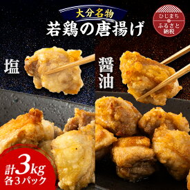 【ふるさと納税】【大分名物】若鶏の唐揚げ(塩・醤油)合計3kg_ からあげ 唐揚げ 若鶏唐揚げ 塩味 醤油味 おかず 惣菜 ご飯のおかず ビールのお供 お弁当 ソウルフード 大分県 日出町 人気 おすすめ 送料無料 プレゼント 贈答 ギフト 【配送不可地域：離島】【1104202】