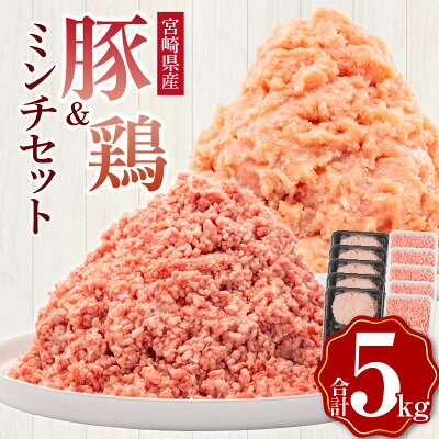 宮崎県産 豚ミンチ 鶏ミンチ 計5kg（500g×各5パック）