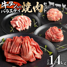 【ふるさと納税】宮崎県産牛豚鶏＆牛タン 焼肉セット 計1.4kg 牛バラ 豚肩ロース 鶏モモ 牛タンスライス 焼肉 バーベキュー 冷凍 お肉 国産牛 食品 畜産物 宮崎県 宮崎市 送料無料