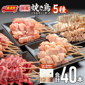 【ふるさと納税】【発送時期が選べる】若鶏の焼き鳥セット5種(40本)バラエティーセット 焼き鳥 串焼き 焼き鳥串 セット 詰め合わせ もも せせり 皮 ぼんじり 砂肝 部位 国産 鶏肉 肉 お肉 BBQ 若鶏 冷凍 パック 焼鳥セット おすそ分け おかず 惣菜 お惣菜 ふるさと