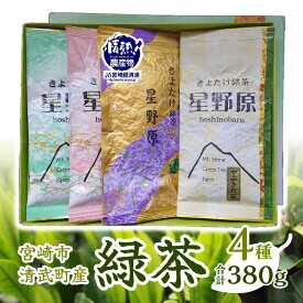 【ふるさと納税】宮崎市 清武町産 緑茶4点セット 計380g 特別栽培茶 やぶきた 上煎茶 白折茶 石山製茶園 特別栽培茶 うま味 甘味 1番茶 若芽 渋味 独特の香り 宮崎県 宮崎市 送料無料