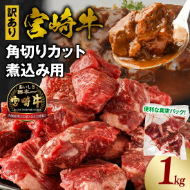 【ふるさと納税】《訳あり》宮崎牛角切りカット煮込み用1kg 小分け パック 国産 宮崎県産 牛肉 肉 角切り カット済み 宮崎牛 ブランド牛 国産牛 和牛 黒毛和牛 煮込み 煮込み料理 普段使い 使い勝手 冷凍 真空パック 部位 ネック チマキ 不揃い 規格外 宮崎県 宮崎市