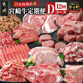 【ふるさと納税】宮崎牛定期便(12回お届け) Dコース - 宮崎牛 リブロース 肩ロース サーロイン 赤身 ロース バラ ミスジ スライス ステーキ 切り落とし サイコロ 味噌漬け 年末定期便 送料無料 N25-004-T12【宮崎県都城市】