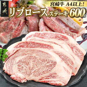 【ふるさと納税】宮崎牛リブロースステーキ300g×2枚 - 総重量 600g 塩こしょう・ステーキソース付 牛肉 ステーキ肉 冷凍配送 霜降り 個包装 大きい 大判 ブランド牛 国産黒毛和牛 ビーフステ