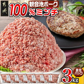 【ふるさと納税】観音池ポーク100％ミンチ3kg(真空パック) - 銘柄豚肉 観音池ポーク 豚肉 肉 豚ミンチ肉(500g×6パック) 合計3キロ 真空パック 冷凍肉 国産豚肉/宮崎県都城市産 送料無料 13-1504【宮崎県都城市は2年連続ふるさと納税日本一！】