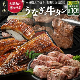 【ふるさと納税】【発送時期が選べる！】大満足の夢コラボ☆うなぎ＆厚切り牛タンセット - よくばりセット 国産うなぎ 鰻の蒲焼 2尾 厚切り 牛タン 10日以内/翌月 訳あり食品 大きさ形 不揃い スリット入 送料無料 AC-3308 【宮崎県都城市は2年連続ふるさと納税日本一！】