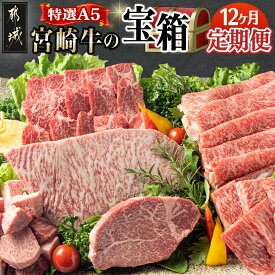 【ふるさと納税】特選(A5)宮崎牛の宝箱（12ヶ月定期便） - 宮崎牛 5等級 12ヶ月定期便 サーロイン芯スライス モモスライス シャトーブリアンステーキ 特上モモステーキ ヒレサイコロステーキ モモ焼肉用 送料無料 TAH12-0101【宮崎県都城市は2年連続ふるさと納税日本一！】