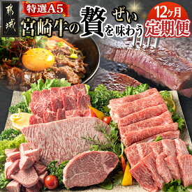 【ふるさと納税】特選(A5)宮崎牛の贅を味わう（12ヶ月定期便） - 宮崎牛 5等級 12ヶ月定期便 サーロイン芯スライス モモスライス シャトーブリアンステーキ 特上モモステーキ ロース焼肉用 ヒレステーキ 送料無料 TAH12-0102【宮崎県都城市は2年連続ふるさと納税日本一！】