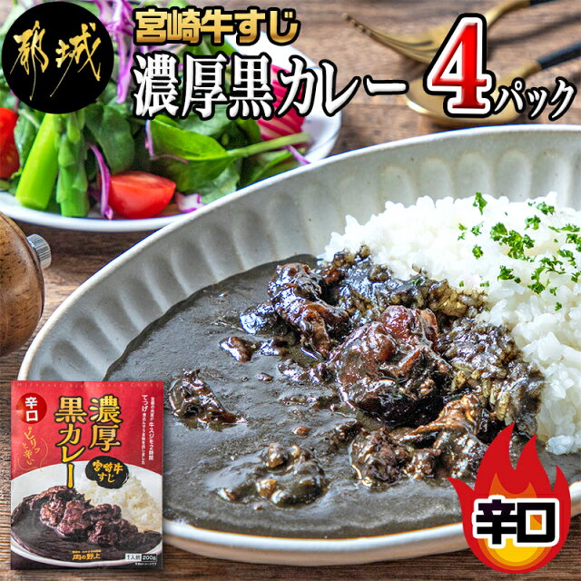 宮崎牛すじ濃厚黒カレー(辛口)4パック - 湯煎調理 レトルトカレー 牛...