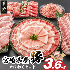 【ふるさと納税】宮崎県産豚わくわく3.6kgセット - 宮崎県産豚 ロースとんかつ バラ焼肉 肩ローススライス/生姜焼き用 切り落とし ロース・バラしゃぶ 国産豚ミンチ 送料無料 17-8406【宮崎県都城市は2年連続ふるさと納税日本一！】