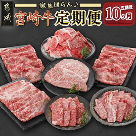 【ふるさと納税】家族団らん♪宮崎牛定期便(10ヶ月) - お肉の定期便 ブランド牛 すべて宮崎牛 スライス/焼肉/ステーキ肉/切り落とし しゃぶしゃぶ用 すき焼き用 10回 毎月お届け 黒毛和牛 赤身 霜降り 送料無料 T220-10-6501 【宮崎県都城市は2年連続ふるさと納税日本一！】