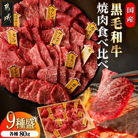 【ふるさと納税】【国産黒毛和牛】焼肉食べ比べ 9種盛 各種80g - 国産黒毛和牛 焼肉用 ヒレ/リブロース/サーロイン/肩ロース/ウチモモ/イチボ/ランプ/カタ/ミスジ 各80g 送料無料 AE-E902【宮崎県都城市は2年連続ふるさと納税日本一！】