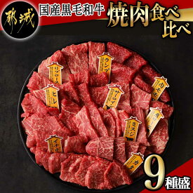 【ふるさと納税】【国産黒毛和牛】焼肉食べ比べ 9種盛 各種80g - 国産黒毛和牛 焼肉用 ヒレ/リブロース/サーロイン/肩ロース/ウチモモ/イチボ/ランプ/カタ/ミスジ 各80g 送料無料 AE-E902【宮崎県都城市は2年連続ふるさと納税日本一！】