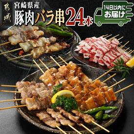 【ふるさと納税】宮崎県産豚肉バラ串24本≪みやこんじょ快速便≫ - 宮崎県産豚 バラ串 豚肉バラ串 約25g×24本 4本ずつ小分け袋 冷凍 串焼き フライパン調理 ホットプレート 焼き肉 バーベキュー お花見 送料無料 AA-8916-R 【宮崎県都城市は2年連続ふるさと納税日本一！】