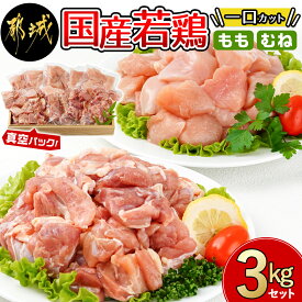 【ふるさと納税】国産若鶏一口カット(もも肉・むね肉)3kgセット(真空) - 国産鶏肉 カット済み 真空パック 1袋300gの小分けパック から揚げ/炒め物 カット鶏肉 モモ肉・ムネ肉 送料無料 AO-I601 【宮崎県都城市は令和4年度ふるさと納税日本一！】