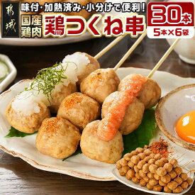 【ふるさと納税】味付・加熱済み！鶏つくね串30本(5本×6袋) - 国産鶏 合計30本 小分け 醤油ベースでほんのり甘い味付 簡単調理 冷凍 おかず お弁当 おつまみ 焼き鳥 やきとり 送料無料 AA-L901 【宮崎県都城市は2年連続ふるさと納税日本一！】