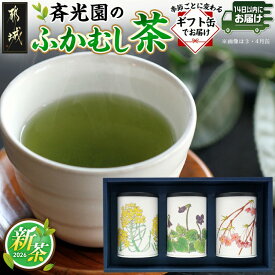 【ふるさと納税】斉光園のふかむし茶☆ギフト缶でお届け≪みやこんじょ快速便≫ - おちゃ 緑茶 斉光園の深蒸し茶 常盤 80g×3缶 茶葉セット お茶っ葉 深蒸し茶 ギフト お茶の葉 贈答用 送料無料 AA-C3-004-R 【宮崎県都城市は2年連続ふるさと納税日本一！】