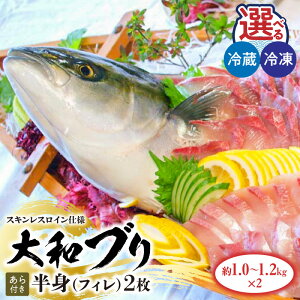 【ふるさと納税】大和ブリ 半身 フィレ 約1.0〜1.2kg×2枚 スキンレスロイン仕様 あら ぶり 選べる 配送方法 冷蔵 冷凍 カルパッチョ 旬 国産 お取り寄せ 宮崎県 延岡市 送料無料