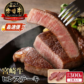 【ふるさと納税】宮崎牛 ヒレステーキ 2枚 スピード配送 最速便 黒毛和種 4等級以上 厳選 目利き きめ細かい サシ 柔らかい 肉質 ほのかな甘み 脂肪 少ない 老若男女 食べやすい 牛肉 国産牛 和牛 冷凍 食べ物 食品 お取り寄せ グルメ 宮崎県 延岡市 送料無料