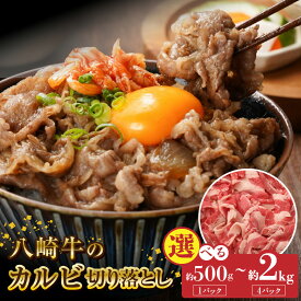 【ふるさと納税】八崎牛 熟成焼肉 カルビ 切り落とし 選べる 内容量 約500g × 1パック ～ 4パック 牛肉 黒毛和牛 国産 和牛 炒め物 丼 カレー 冷凍 真空パック 便利 食品 グルメ 牛 肉 自然放牧 お取り寄せ お取り寄せグルメ 鏡山牧場 宮崎県 延岡市 送料無料