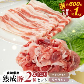 【ふるさと納税】宮崎県産 熟成豚 よくばり 2種セット バラスライス 切り落とし 選べる セット 豚肉 厳選 独自の技術 歯切れがよい 豚切り落とし 豚バラスライス 熟成 肉味 冷凍 おかず 炒め物 焼肉 鏡山牧場 お取り寄せ 宮崎県 延岡市 送料無料