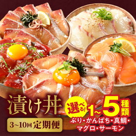 【ふるさと納税】定期便 選べる 3〜10回 海鮮漬け丼 セット ぶり 真鯛 かんぱち まぐろ サーモン 流水解凍 海鮮丼 簡単 便利 小分け 個包装 刻み海苔 日向灘 九州 宮崎県 延岡市 冷凍 お取り寄せ 送料無料