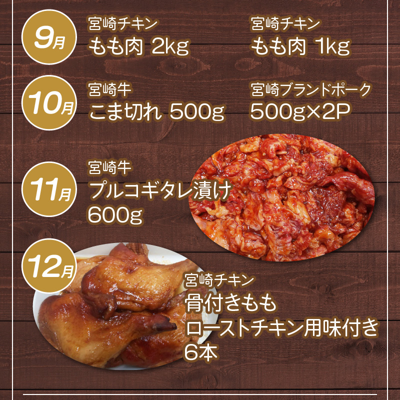 供え宮崎産 牛 豚 バラエティ 鶏 12ヵ月定期便 精肉セット